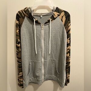 Women’s Gray Hoodie with Camo Sleeves